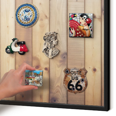 Metal wall board for magnets in a black frame Wooden boards