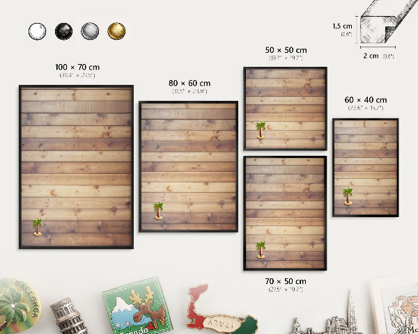 Metal wall board for magnets in a black frame Wooden boards