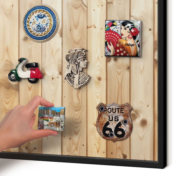 Vacation magnet board with a black frame Wooden boards