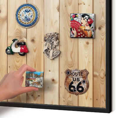 Vacation magnet board with a black frame Wooden boards