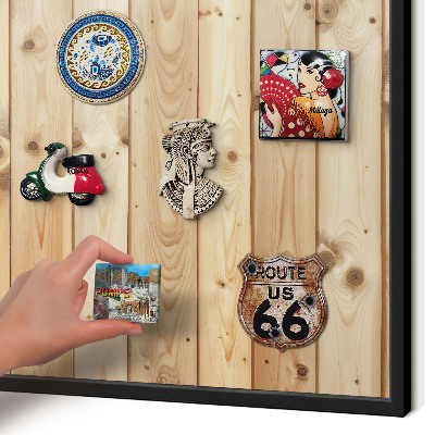 Vacation magnet board with a black frame Wooden boards