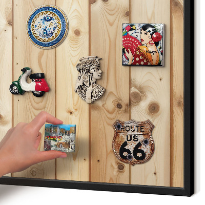 Vacation magnet board with a black frame Wooden boards