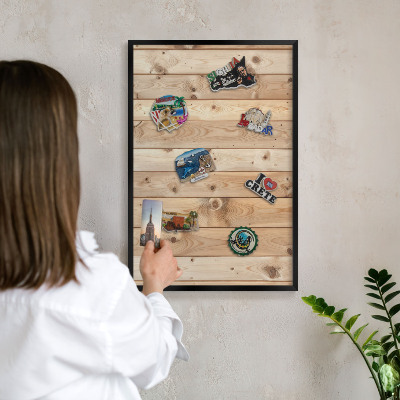 Vacation magnet board with a black frame Wooden boards