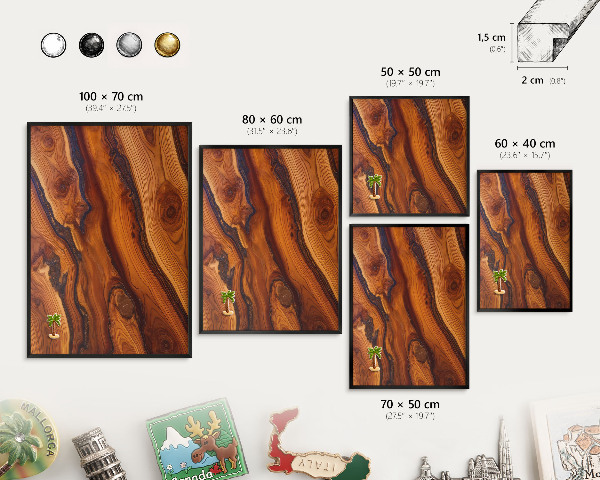 Metal wall board for magnets in a black frame Wooden rings
