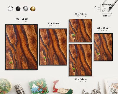 Metal wall board for magnets in a black frame Wooden rings