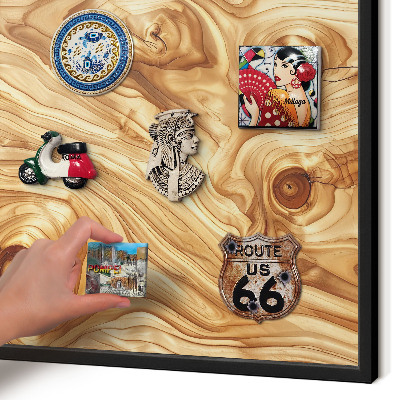 Vacation magnet board with a black frame Wooden texture