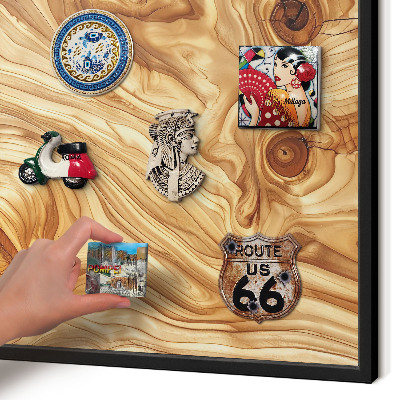 Vacation magnet board with a black frame Wooden texture