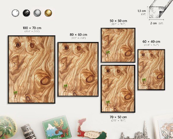Vacation magnet board with a black frame Wooden texture