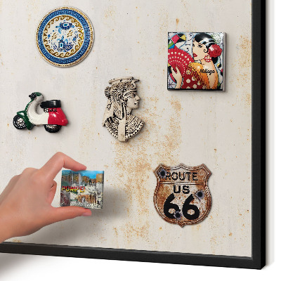 Metal wall board for magnets in a black frame Rusty texture