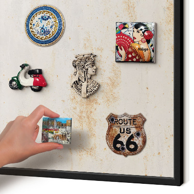 Metal wall board for magnets in a black frame Rusty texture