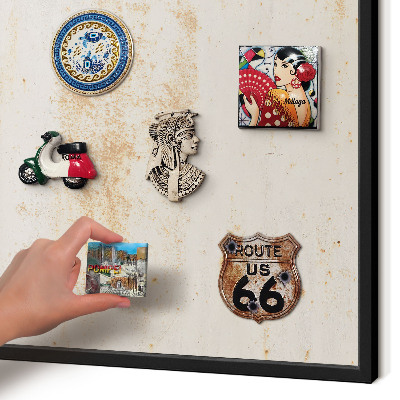 Metal wall board for magnets in a black frame Rusty texture