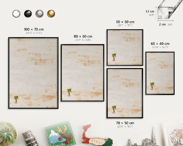 Metal wall board for magnets in a black frame Rusty texture