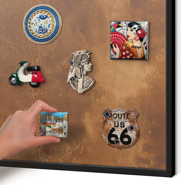 Vacation magnet board with a black frame Brown texture