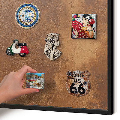 Vacation magnet board with a black frame Brown texture