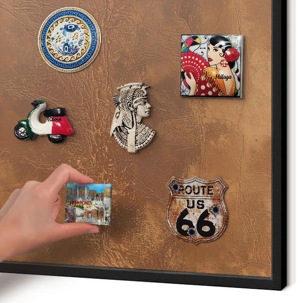 Vacation magnet board with a black frame Brown texture