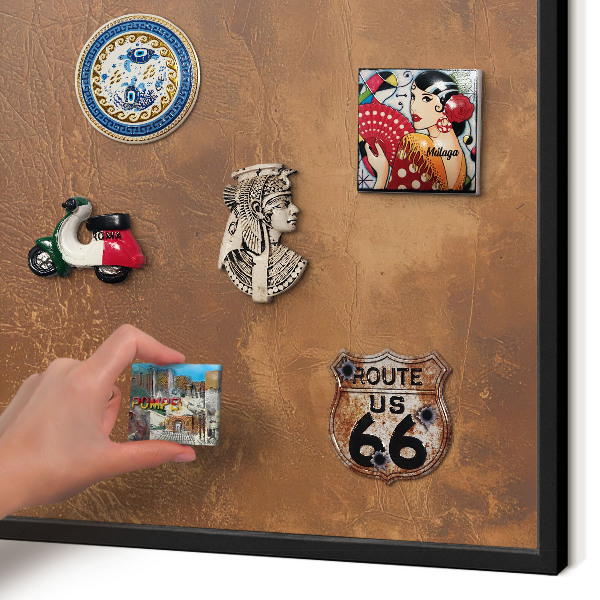 Vacation magnet board with a black frame Brown texture