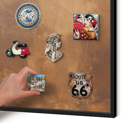Vacation magnet board with a black frame Brown texture
