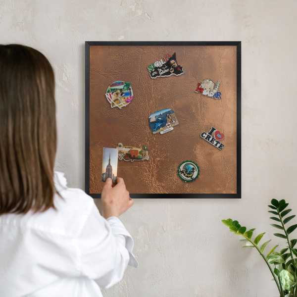 Vacation magnet board with a black frame Brown texture