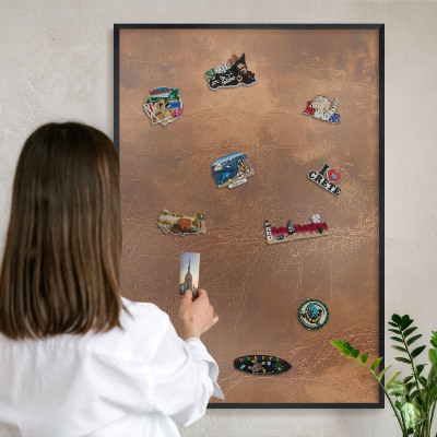 Vacation magnet board with a black frame Brown texture