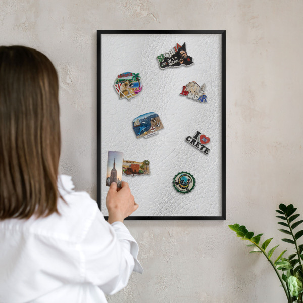 Metal wall board for magnets in a black frame Elegant texture