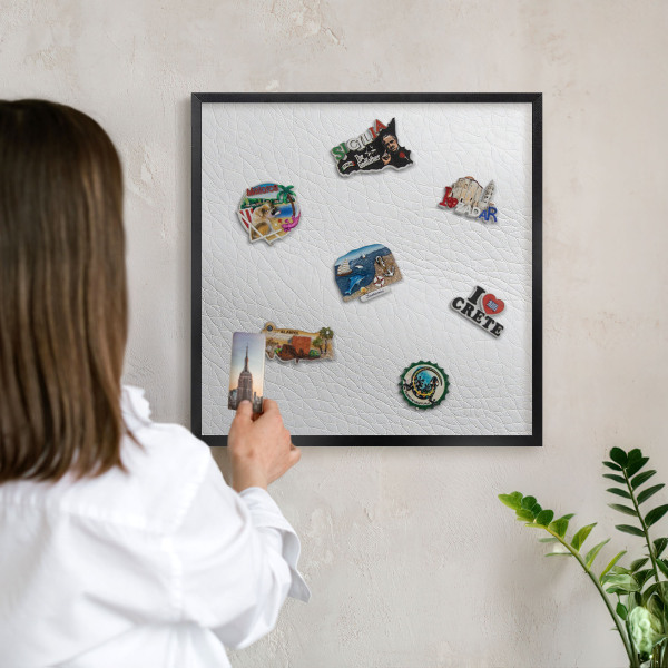 Metal wall board for magnets in a black frame Elegant texture