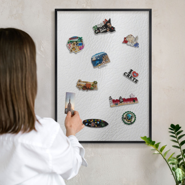 Metal wall board for magnets in a black frame Elegant texture