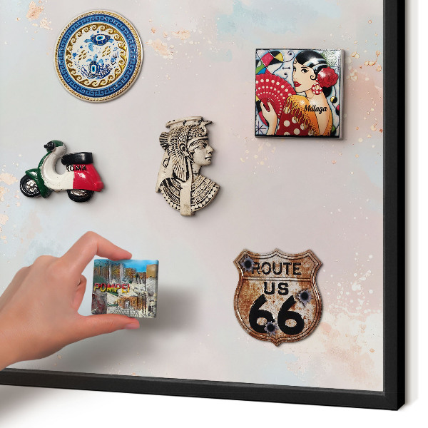 Vacation magnet board with a black frame Pastel harmony