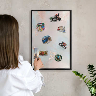 Vacation magnet board with a black frame Pastel harmony