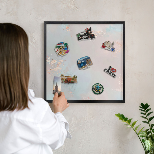 Vacation magnet board with a black frame Pastel harmony