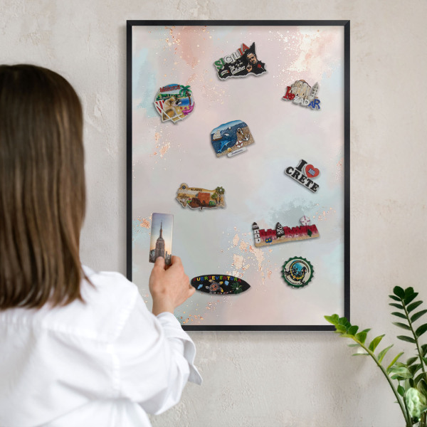 Vacation magnet board with a black frame Pastel harmony