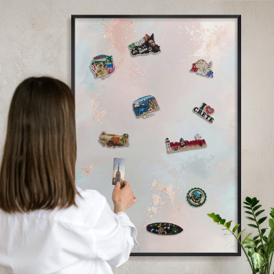 Vacation magnet board with a black frame Pastel harmony