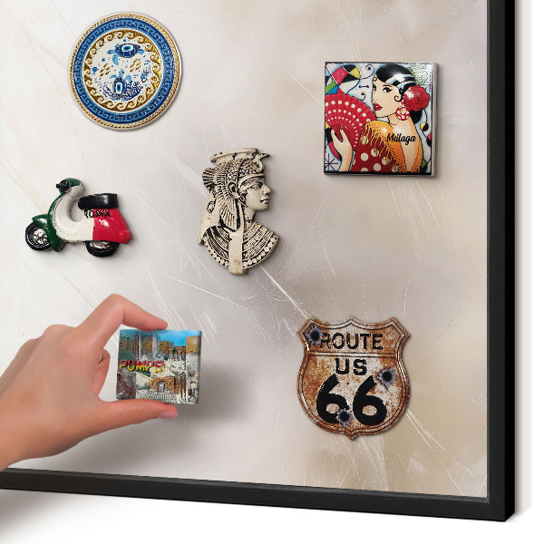 Metal wall board for magnets in a black frame Soft lightness