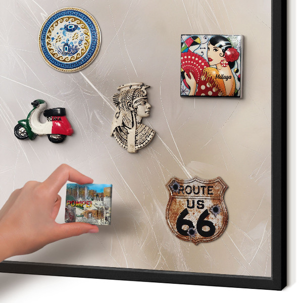 Metal wall board for magnets in a black frame Soft lightness