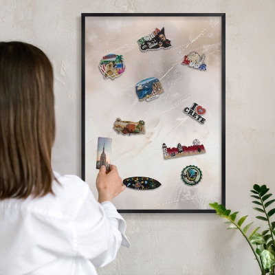 Metal wall board for magnets in a black frame Soft lightness