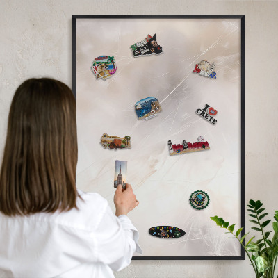 Metal wall board for magnets in a black frame Soft lightness