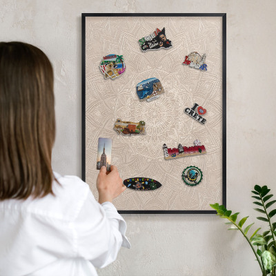 Vacation magnet board with a black frame Decorative mandala