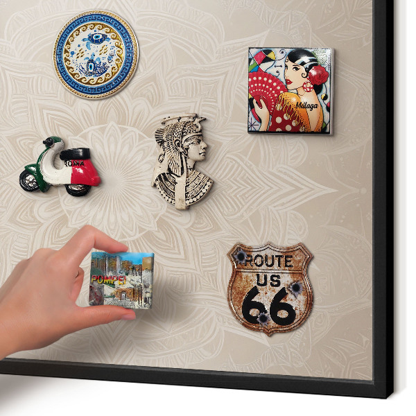 Metal wall board for magnets in a black frame Mandala pattern