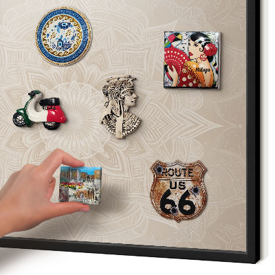 Metal wall board for magnets in a black frame Mandala pattern