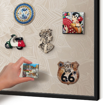 Metal wall board for magnets in a black frame Mandala pattern