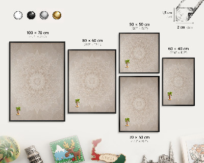 Metal wall board for magnets in a black frame Mandala pattern