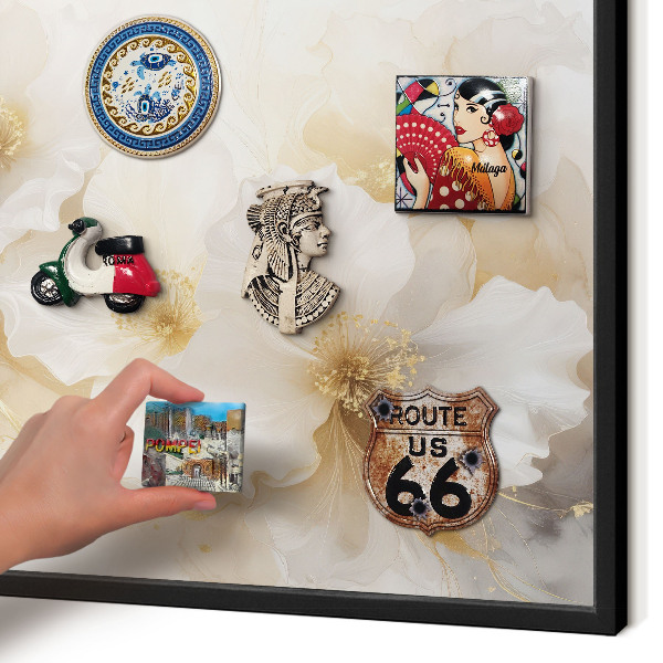 Vacation magnet board with a black frame Pastel flowers