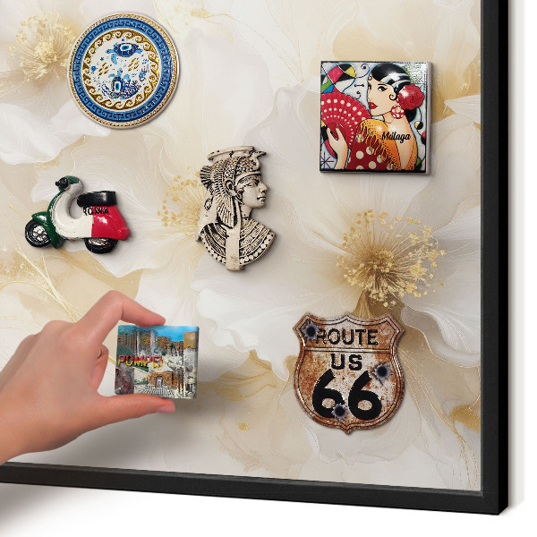 Vacation magnet board with a black frame Pastel flowers
