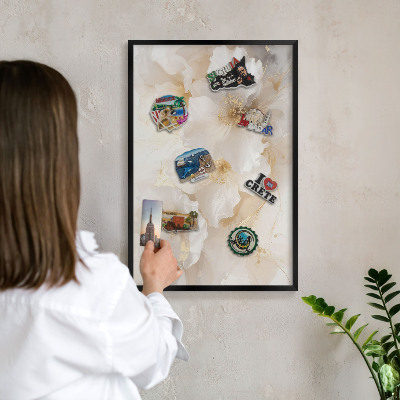 Vacation magnet board with a black frame Pastel flowers