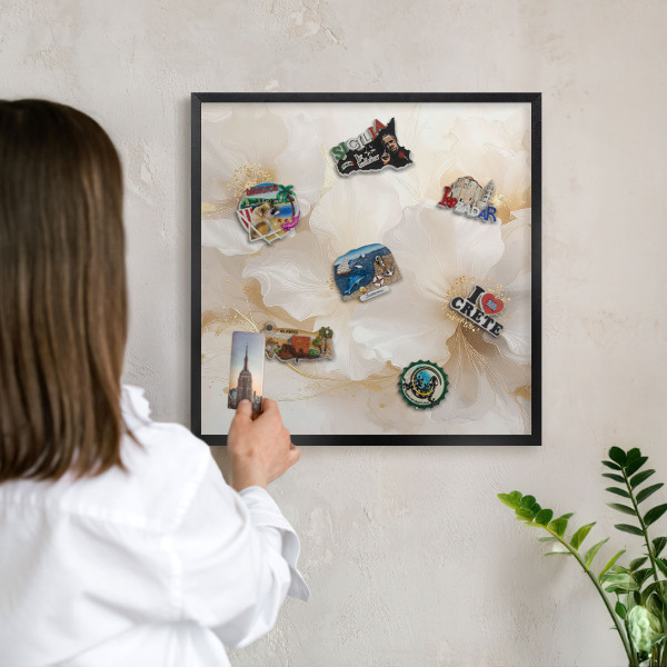 Vacation magnet board with a black frame Pastel flowers
