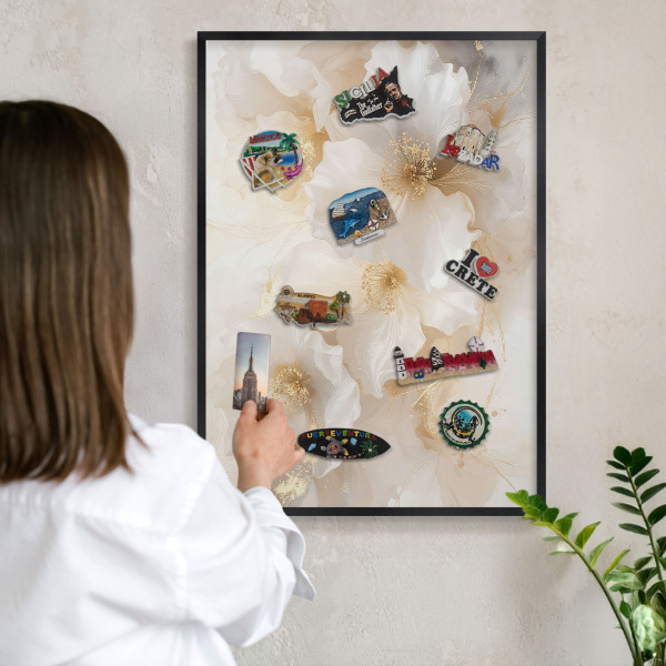 Vacation magnet board with a black frame Pastel flowers