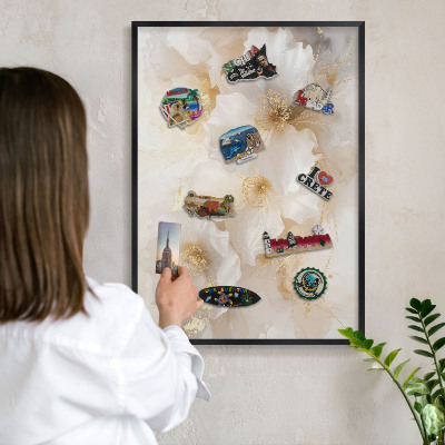 Vacation magnet board with a black frame Pastel flowers