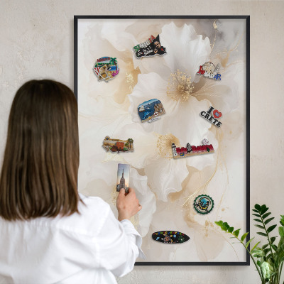 Vacation magnet board with a black frame Pastel flowers