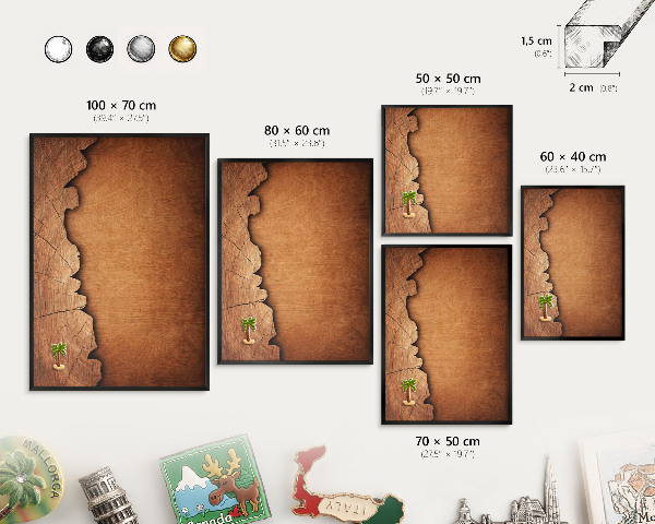 Metal wall board for magnets in a black frame Wooden texture