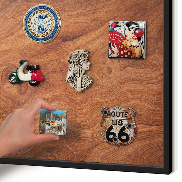 Vacation magnet board with a black frame Wood grain