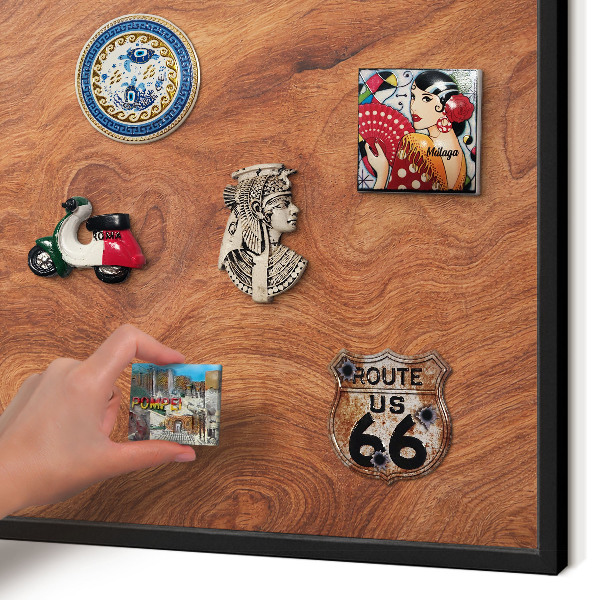 Vacation magnet board with a black frame Wood grain